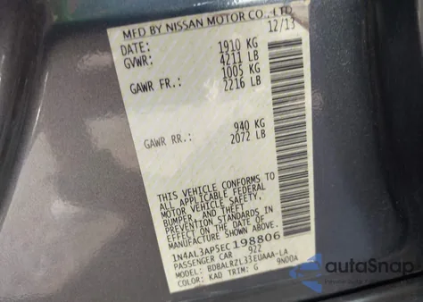 2014 Nissan Altima 2.5 S from USA, damaged, VIN 1N4AL3AP5EC198806